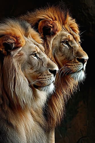 Close-up of male lions. AI Generated. Figurative Print
